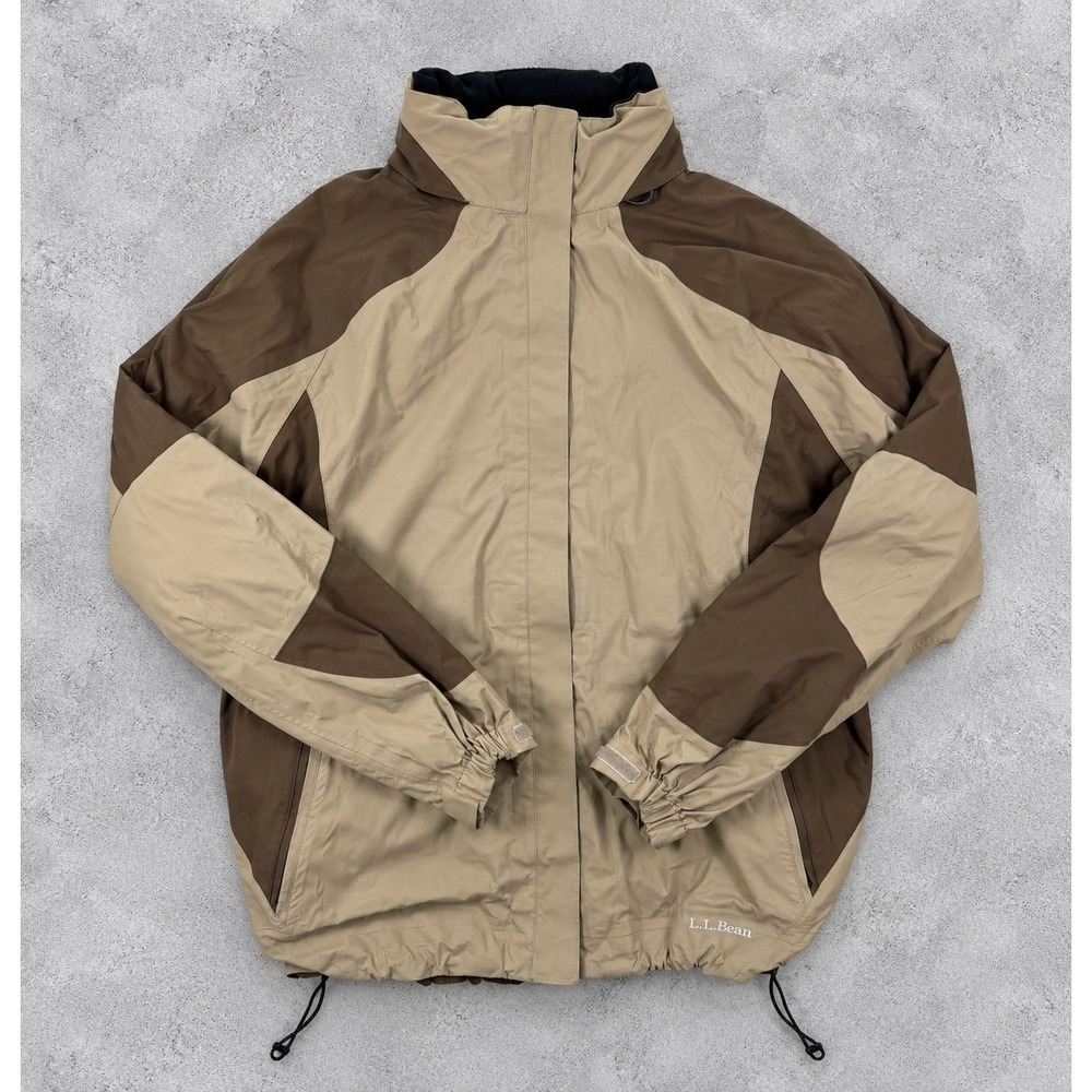 L.L. Bean Packable Waterproof Hooded Shell Jacket Khaki Brown Utility Women's S